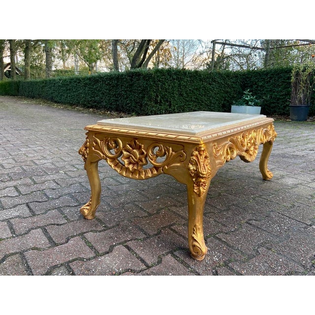 1970s Italian Baroque Gold Beech Marble Coffee Table For Sale - Image 10 of 12