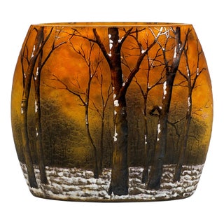 Art Nouveau Cameo Vase with Winter Landscape from Daum Nancy, France, 1900 For Sale