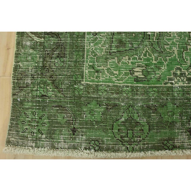 Tabriz Rug 6’3” X 9’3” Green Wool Vintage Overdyed Hand-Knotted Carpet For Sale - Image 11 of 14