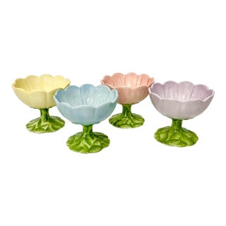 Vintage Boho Chic Trompe L’Oeil Buttercup Pedestal Bowls, MacKenzie-Child’s Style - Set of 4 - Easter For Sale