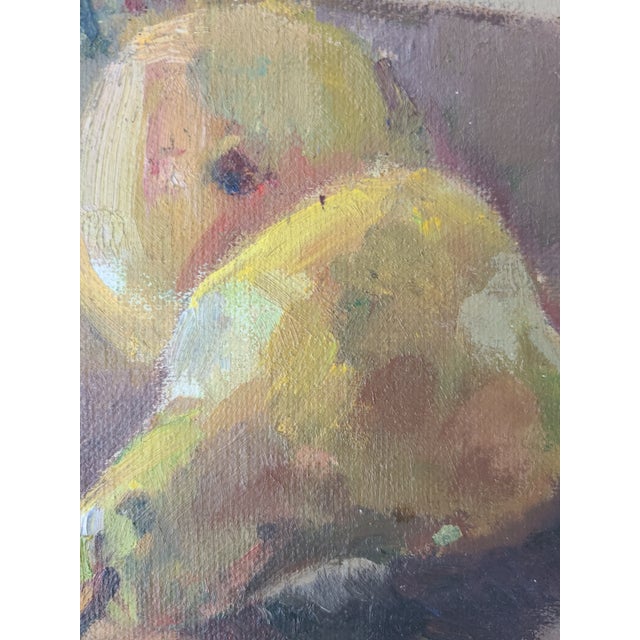Vintage Moody Still-Life Oil Painting Apples & Pears on a Farmhouse Table- For Sale - Image 4 of 14