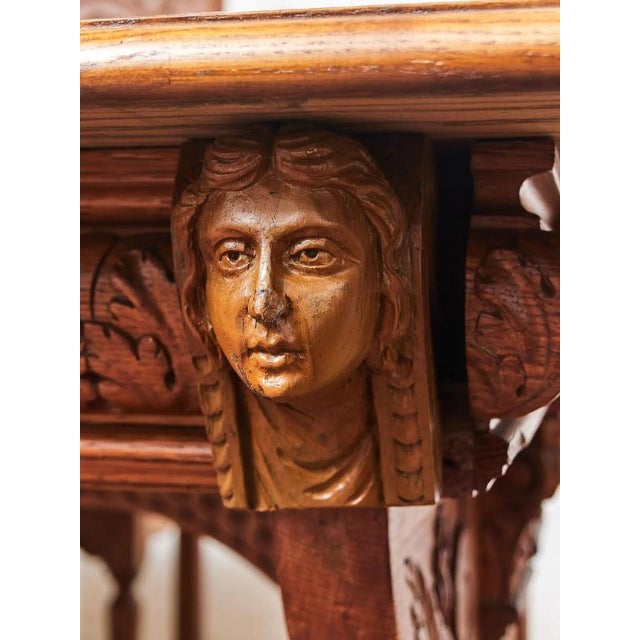 Brown Neo-Gothic Carved Oak Extendable Table For Sale - Image 8 of 13