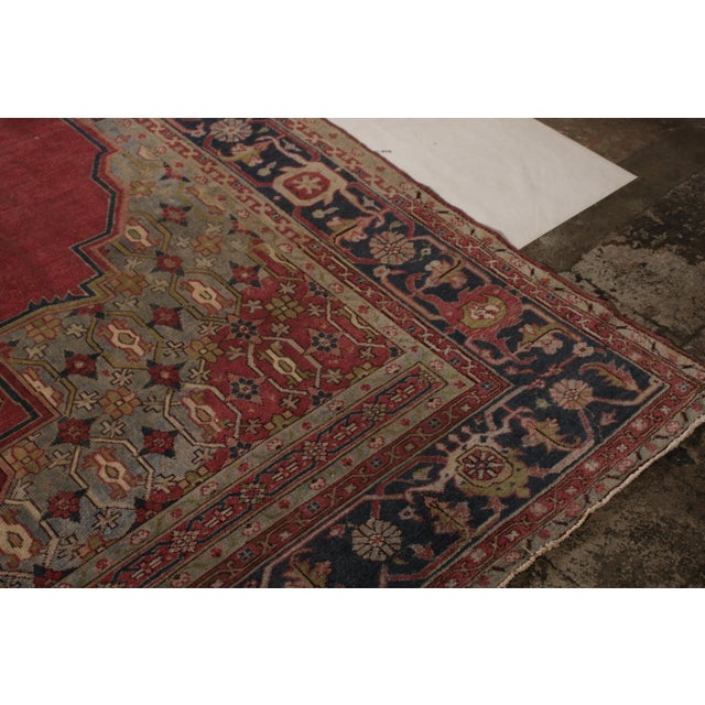Textile Antique Turkish Rug Red Blue Medallion Style Sparta Design For Sale - Image 7 of 9
