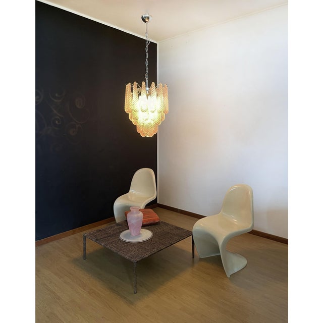 Vintage Italian Murano Chandelier with 41 Pink Glass Petals Drop, 1990s For Sale - Image 4 of 18