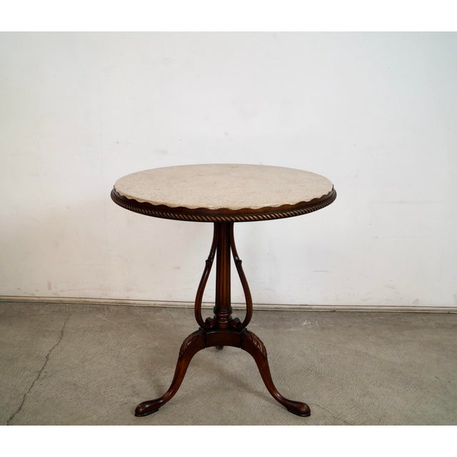 Drexel 1920’s Antique Neoclassical Chippendale Style Travertine Pie Crust Pedestal Table For Sale - Image 4 of 12