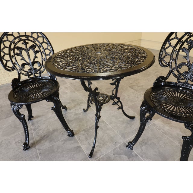 Late 20th Century Victorian Revival Iron and Aluminum Garden Bistro Set, 3 Pieces For Sale - Image 15 of 15