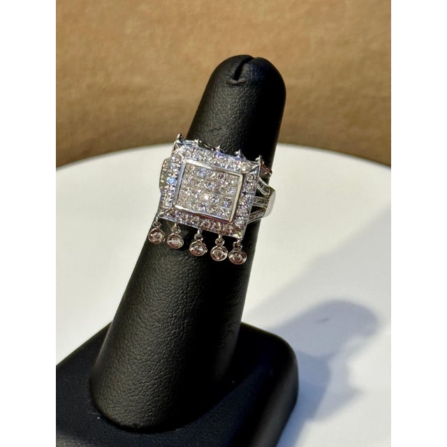 1.9 Ct Micro Pave Diamond 18 Karat White Gold Hanging Diamond Ring Size 6.5 For Sale - Image 12 of 18