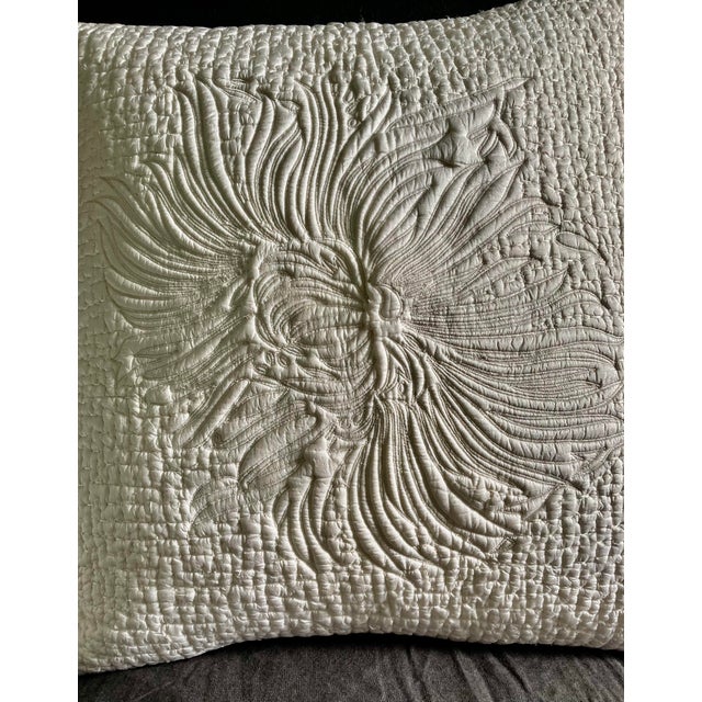 Transitional Dahlia Floral Hand Quilted Decorative Silk Pillow Cover For Sale - Image 3 of 7