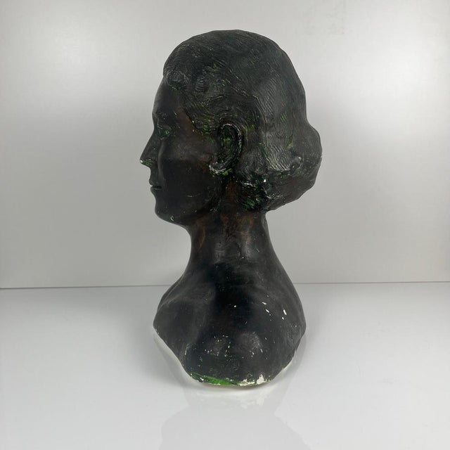 Neoclassical Style Plaster Bust of a Woman by M. Mongey, 20th Century For Sale - Image 3 of 17