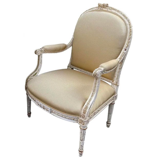 Antique 19th C French Louis XV XVI Transitional Arm Chair For Sale - Image 4 of 4