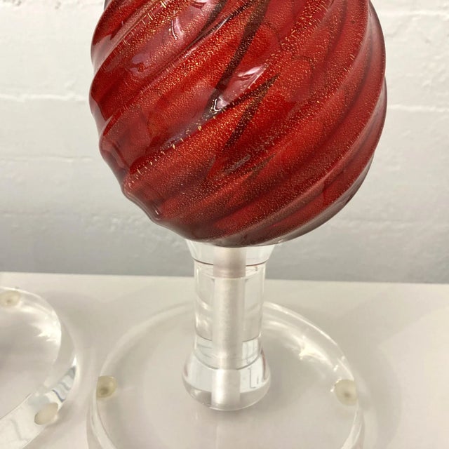 Mid 20th Century Red Italian Murano Glass Table Lamps - Set of 2 For Sale - Image 10 of 11