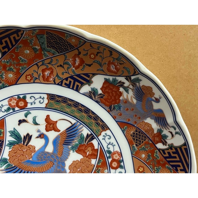 Japanese Vintage Andrea by Sadek Japanese Imari Style Porcelain Charger, Peacock & Floral Motif, Arita, Japan For Sale - Image 3 of 7