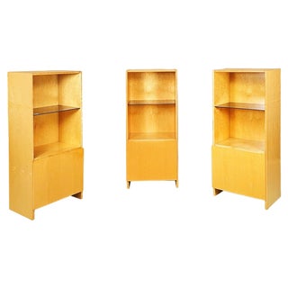Italian Modern Light Briar with Smoked Glass Bookcase attributed to Saporiti, 1970s, Set of 3 For Sale