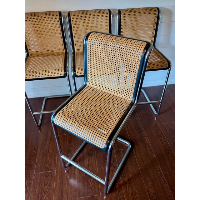 Marcel Breuer A Rare Set of Four Cesca Bar Stools in Cane and Chrome, Circa 1970s. Attributed to Marcel Breuer for Knoll For Sale - Image 4 of 12