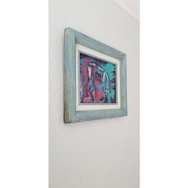 A signed Vintage abstract modernist Mixed media collage Oil Painting, depicts two abstract Horses. Artist signed on the...