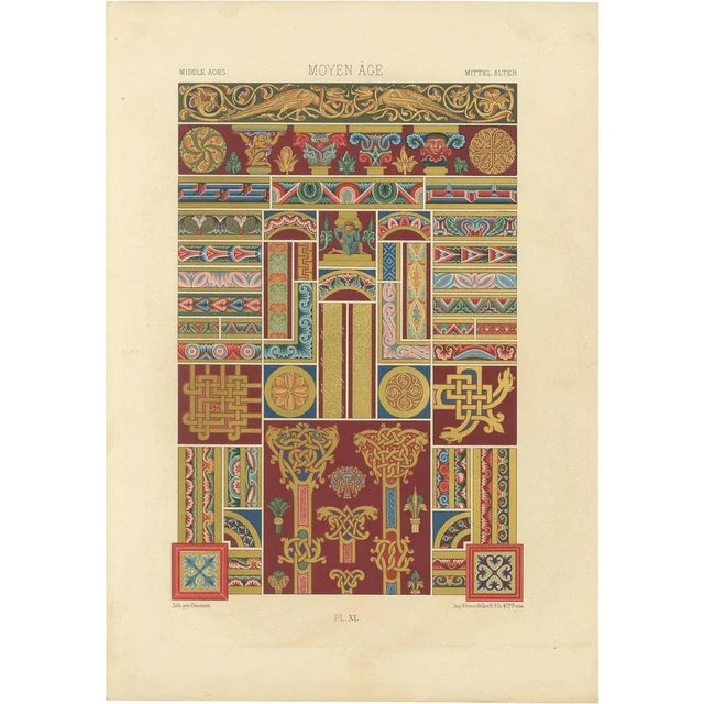 After Racinet, Middle Ages Decorative Ornament Rich Romanesque Borders & Motifs, 1869, Print For Sale - Image 10 of 10