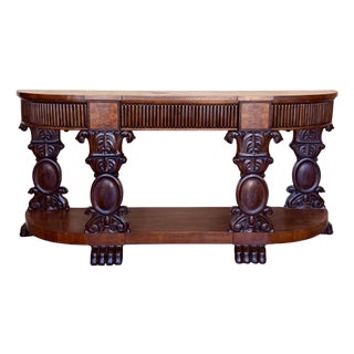 Late 19th Century English Carved Console with Book-matched Veneer and Three Drawers For Sale