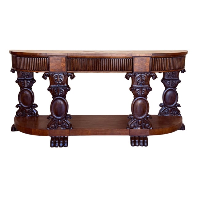 Late 19th Century English Carved Console with Book-matched Veneer and Three Drawers For Sale
