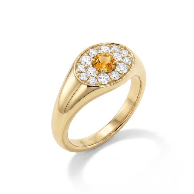 Elevate your jewelry collection with this refined gemstone signet ring. Expertly crafted in 18K gold plating over 925...