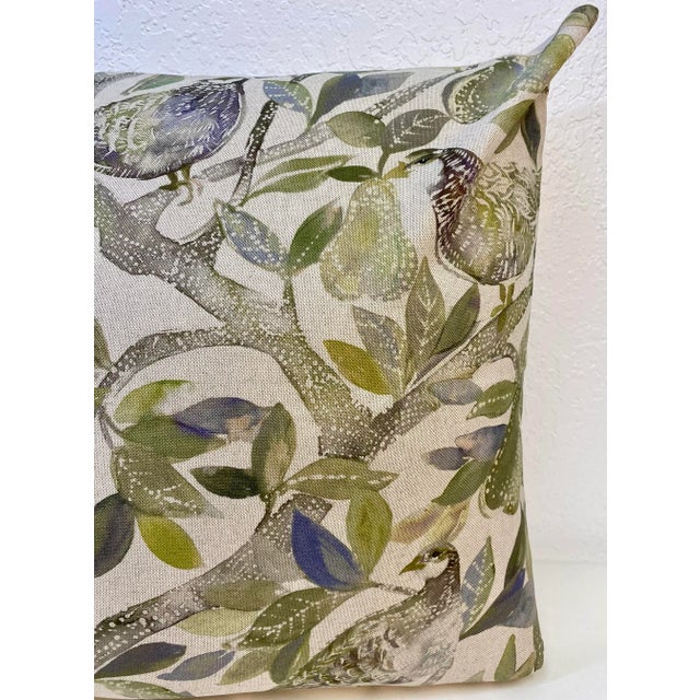 2010s 20” Square Pillow Featuring Partridges in a Pear Tree Floral Print - Made in U K For Sale - Image 5 of 11