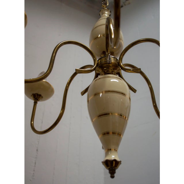 Mid-Century Porcelain & Brass Chandelier, 1950s For Sale - Image 4 of 12