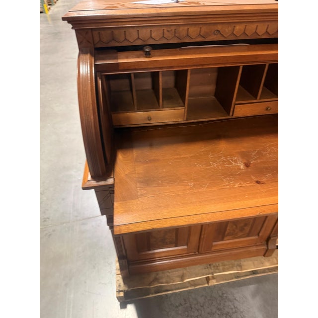 Antique Victorian Walnut and Burl Wood Cylinder Desk For Sale - Image 10 of 11