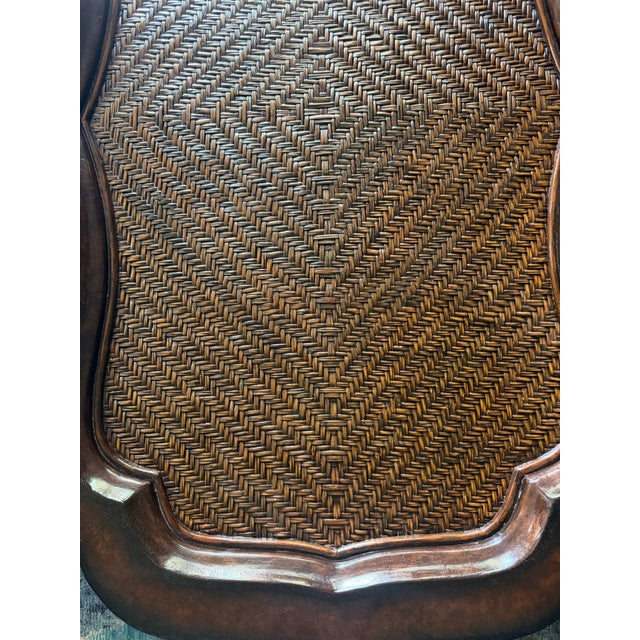 1980s Maitland-Smith Regency Faux Bamboo Base Leather and Wicker Tray Top Coffee Table For Sale - Image 16 of 18