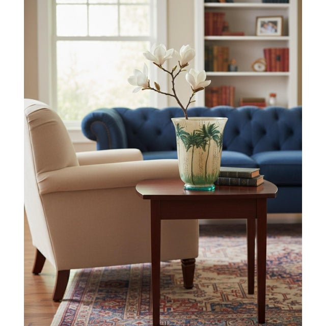 Glass Elegant Hand-Painted Glass Vase With Decoupage Palm Tree Design For Sale - Image 7 of 8