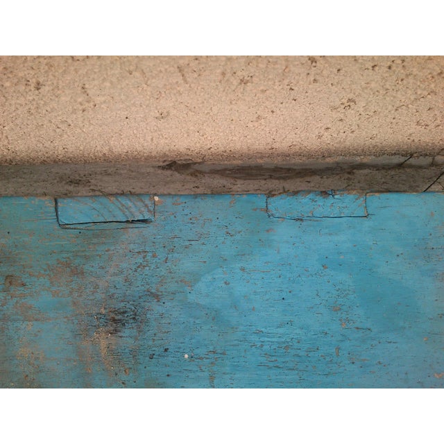 Antique Blue Painted Wooden Bench For Sale - Image 4 of 5