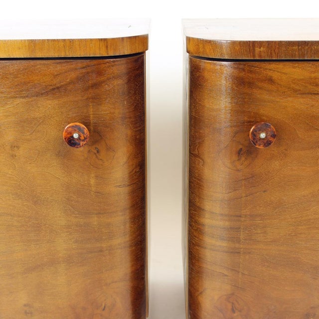Vintage Art Deco Bedside Tables in Walnut Veneer, Czechoslovakia, 1930s, Set of 2 For Sale - Image 9 of 18