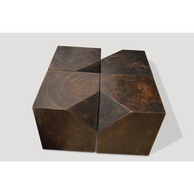 Andrianna Shamaris Faceted Suar Wood Side Table For Sale - Image 4 of 5