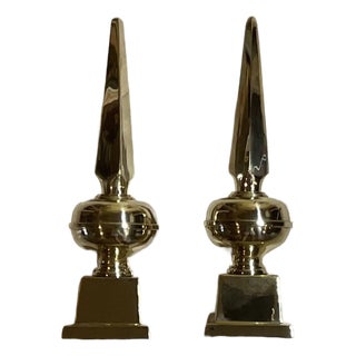 Funky Solid Brass Obelisk Finials - A Timeless Pair for Discerning Collectors. For Sale