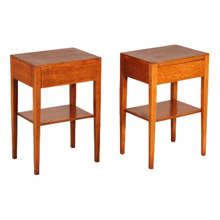 Mid-Century Oak Bedside Tables with Drawers, 1960s, Set of 2 For Sale