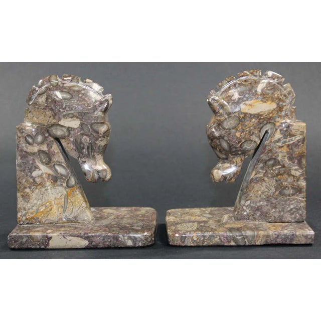 Art Deco Art Deco Brown Onyx Horse Head Bookends - A Pair For Sale - Image 3 of 13