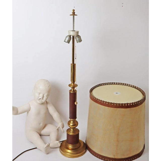 Large Hollywood Regency Leather and Brass Table Lamp, 1960s For Sale - Image 6 of 18