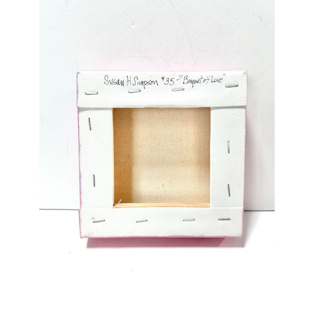 Textile Vintage Mini Floral Still Life Painting on Canvas – Bright Poppy Flowers, Pink Cottagecore Wall Art, Signed For Sale - Image 7 of 8