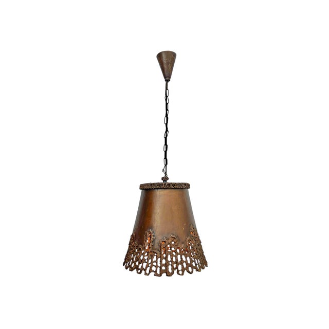 A unique, handmade pendant lamp in red copper, in the Brutalist style of the 1960s–70s. A highly artistic design...