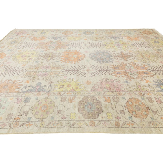 Textile Pastel Modern Oushak Style Hand-Knotted Wool Area Rug 10x13 For Sale - Image 7 of 11