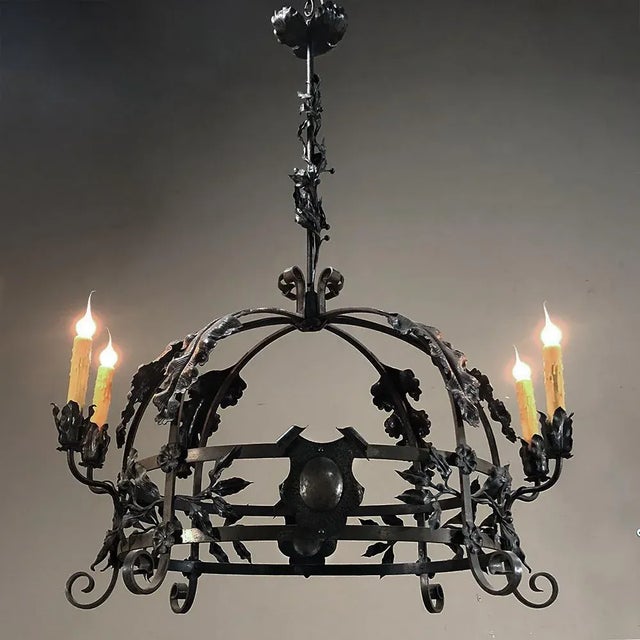 Italian Antique Hand Forged Italian Wrought Iron Chandelier For Sale - Image 3 of 13