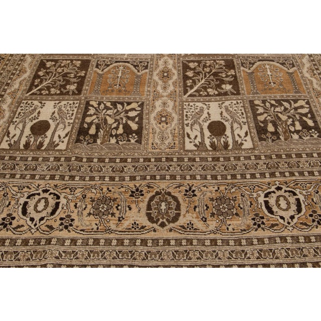 Textile Brown Antique Persian Tabriz Handmade Wool Rug With Allover Design For Sale - Image 7 of 8