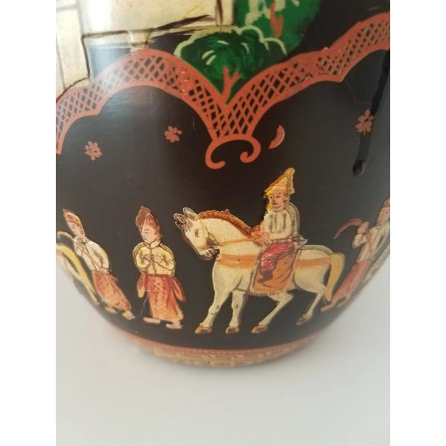 Chinoiserie Vintage Chinoiserie Metal Hand Painted Black Lacquer Jardiniere For Sale - Image 3 of 8