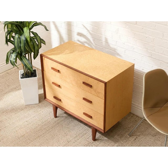 Mid 20th Century Birdseye Maple Lowboy Three-Drawer Dresser For Sale - Image 4 of 12