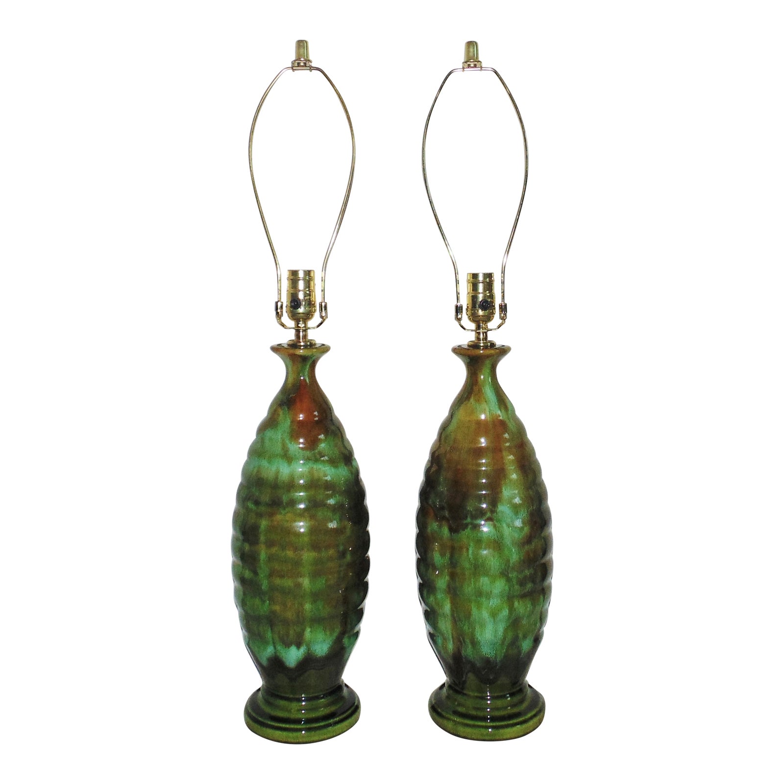 Mid Century Modern Ceramic Beehive Drip Glaze Greens Browns