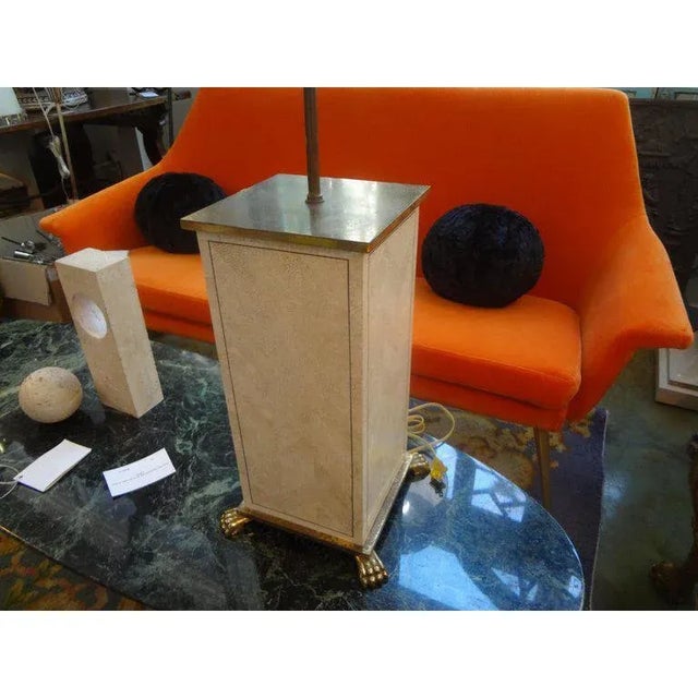 Mid-Century Modern French Maison Jansen Attributed Bronze and Marble Lamp With Paw Feet For Sale - Image 3 of 12