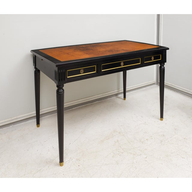 1950s Maison-Jansen Attributed Vintage French Leather Top Bureau Plat Desk For Sale - Image 5 of 13