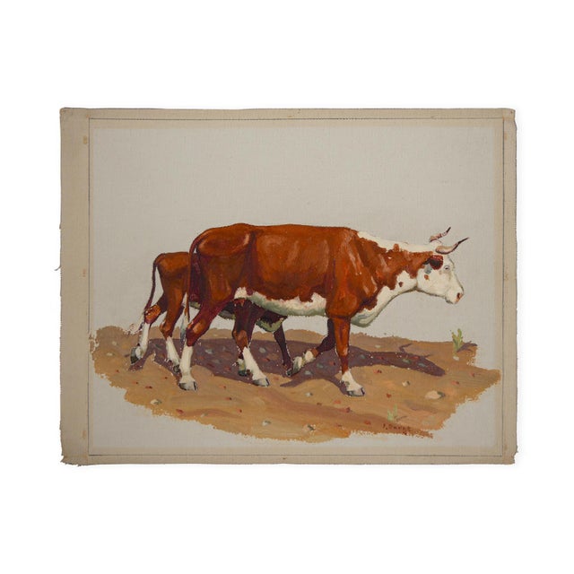 Fred Darge "Cow and Calf" Brown and White Abstract Impressionist Painting of Cows, Mid-20th Century For Sale - Image 4 of 11
