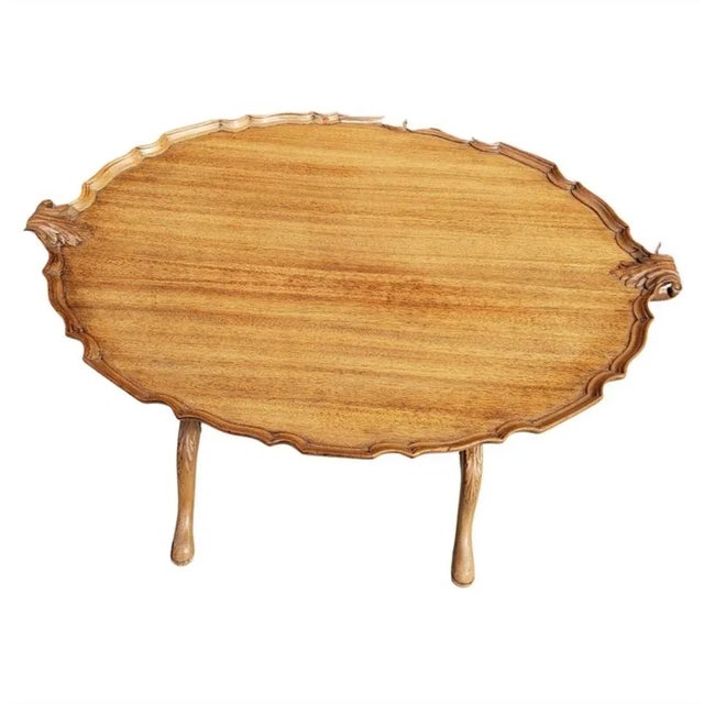 Chippendale Style Pale Sipo Mahogany Oval Tilt-Top Pie Crust Tray Tea Table For Sale In Washington DC - Image 6 of 9