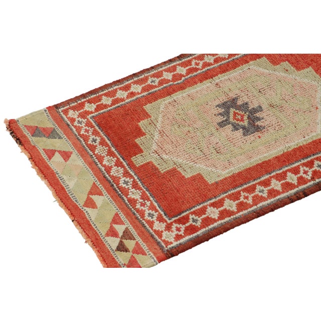Rug & Kilim 1950s Vintage Tribal Runner in Red, Beige and Pink Medallion Patterns For Sale - Image 4 of 7