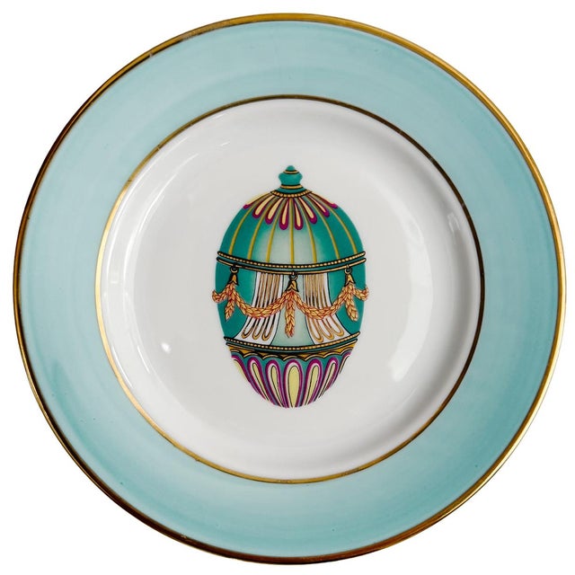 Late 20th Century Vintage French Limoges Porcelain Neoclassical Fabergé Egg Plates - Set of 4 For Sale - Image 5 of 10
