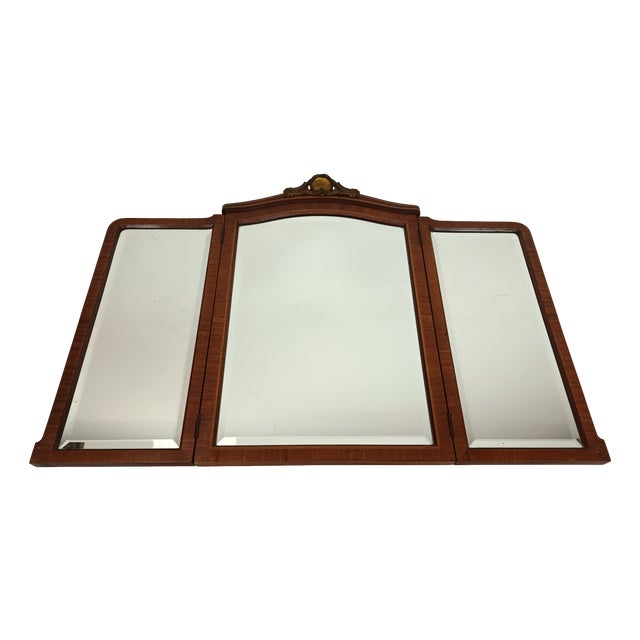 Antique Walnut Triptych Mirror For Sale
